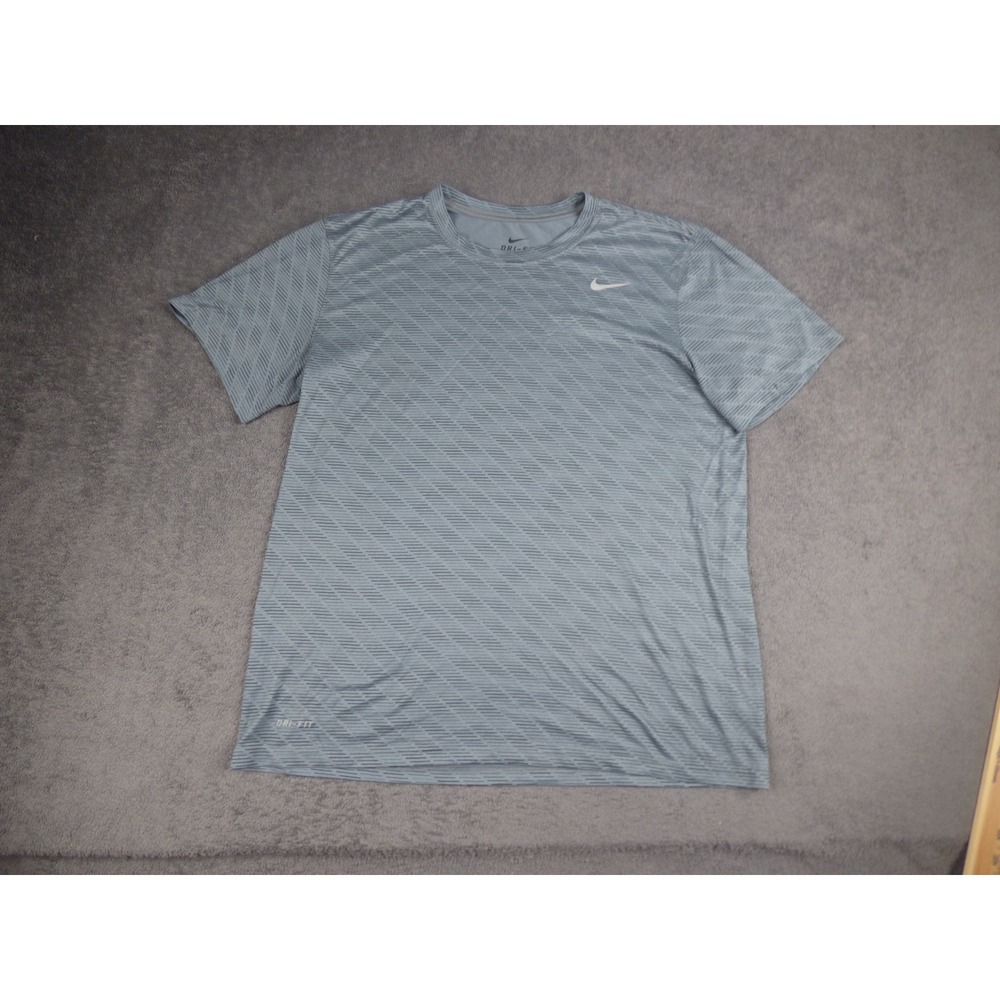 Nike Dri-FIT Mens Large T-Shirt Grey Diagonal Stripe Short Sleeve Athletic Top